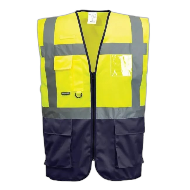 Gilet haute visibilite jaune marine avec poches